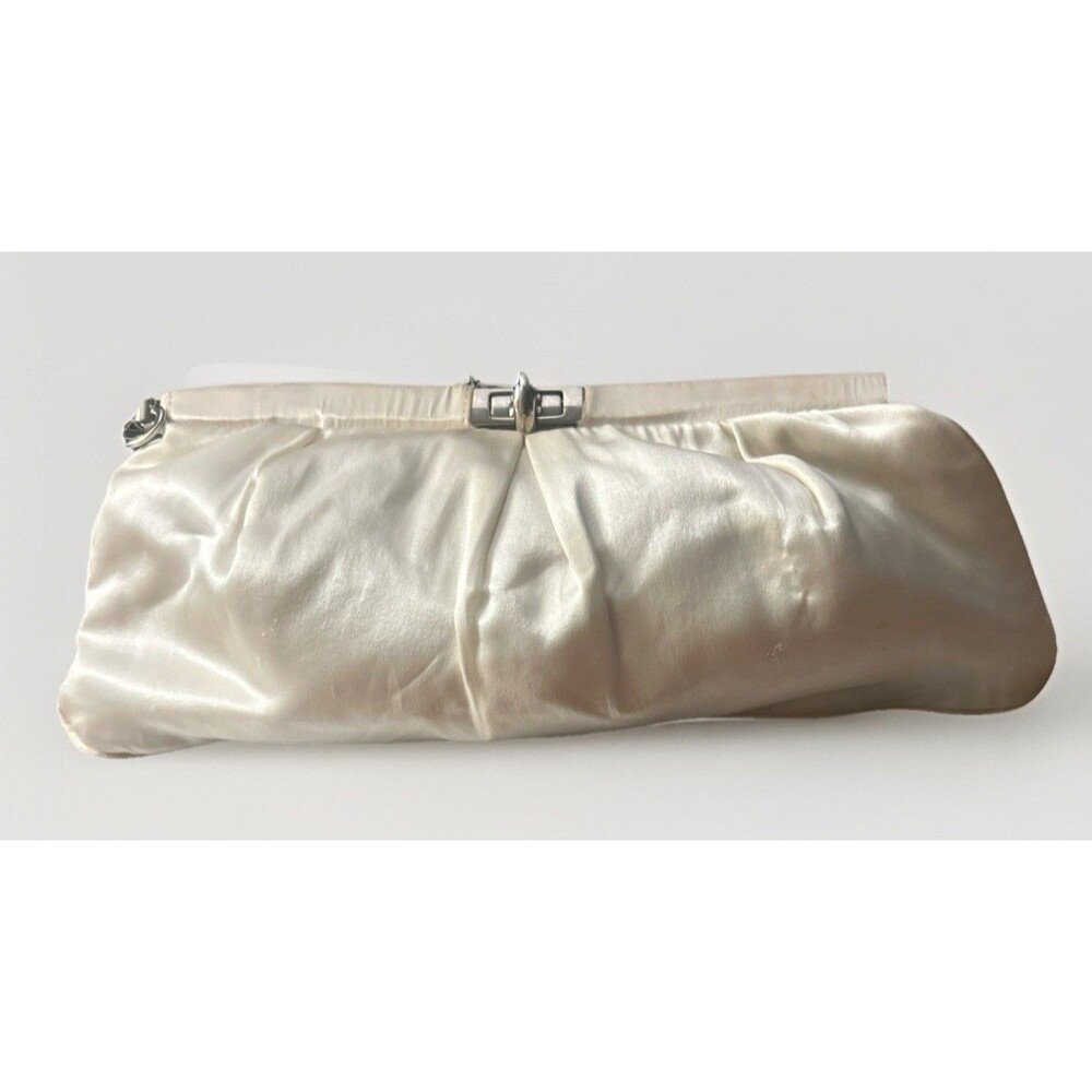 Caractère Ivory Satin Clutch Italy Turn Lock Frame Vintage Y2K Bag No Strap